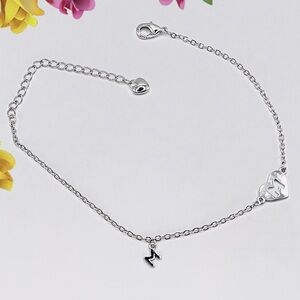 NEW 18K White Gold Plated Personalized Heart Letter M Charm Dainty Bracelet